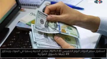 اليوم الخميس 31-7-2025 | تعرف على ثبات سعر الدولار بالبنوك وتجاوز 49 جنيهًا في السوق السوداء