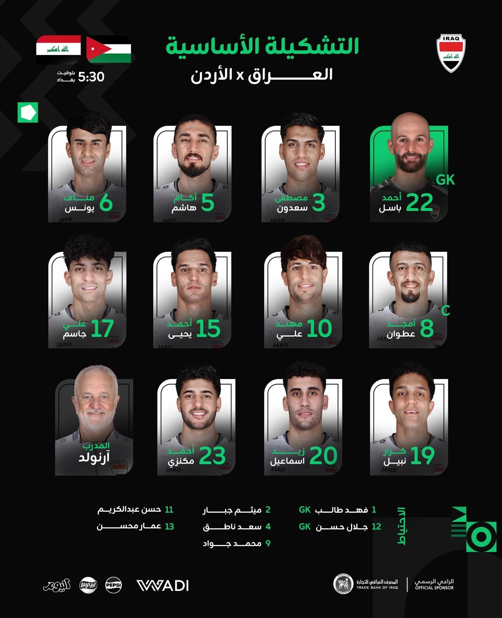 هدف مؤثر.. مباراة الأردن ضد العراق تتألق بهدف مبكر لـ علي علوان