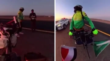 رحالة مصري بالدراجة.. تصرف غير متوقع لرجال أمن الطرق خلال رحلته إلى المدينة