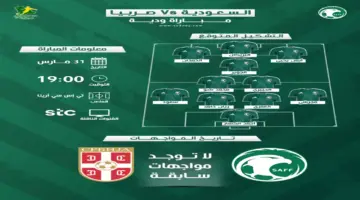 توقيت مباراة السعودية ضد صربيا والقنوات الناقلة والتشكيل المتوقع من رينارد