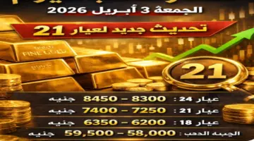 أسعار الذهب اليوم الجمعة 3 أبريل 2026 في مصر.. تحديث لحظي لعيار 21