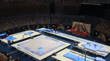 صالة استاد القاهرة تتجمل لانطلاق كأس العالم للجمباز الفني