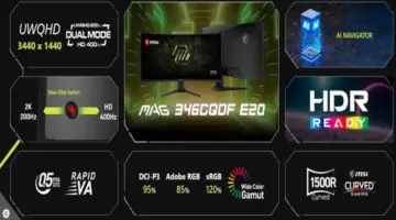 شاشة MAG 346CQDF E20 الجديدة من MSI تجلب ألعابا مزدوجة الوضع بمعدل 400 Hz للشاشات الاقتصادية فائقة الاتساع