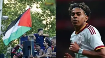 لامين يامال يرفع علم فلسطين خلال احتفالات برشلونة بلقب الدوري الإسباني