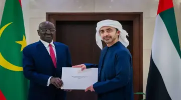 محمد بن زايد يتلقى رسالة خطية من رئيس موريتانيا تسلمها عبدالله بن زايد